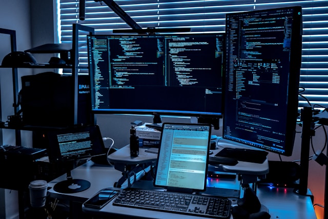 Abstract image of AI interface analyzing network data to detect cyber threats in real time.